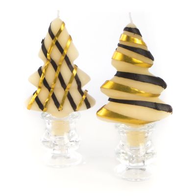 Mackenzie Childs Tree Candle Black Gold Set Of 2