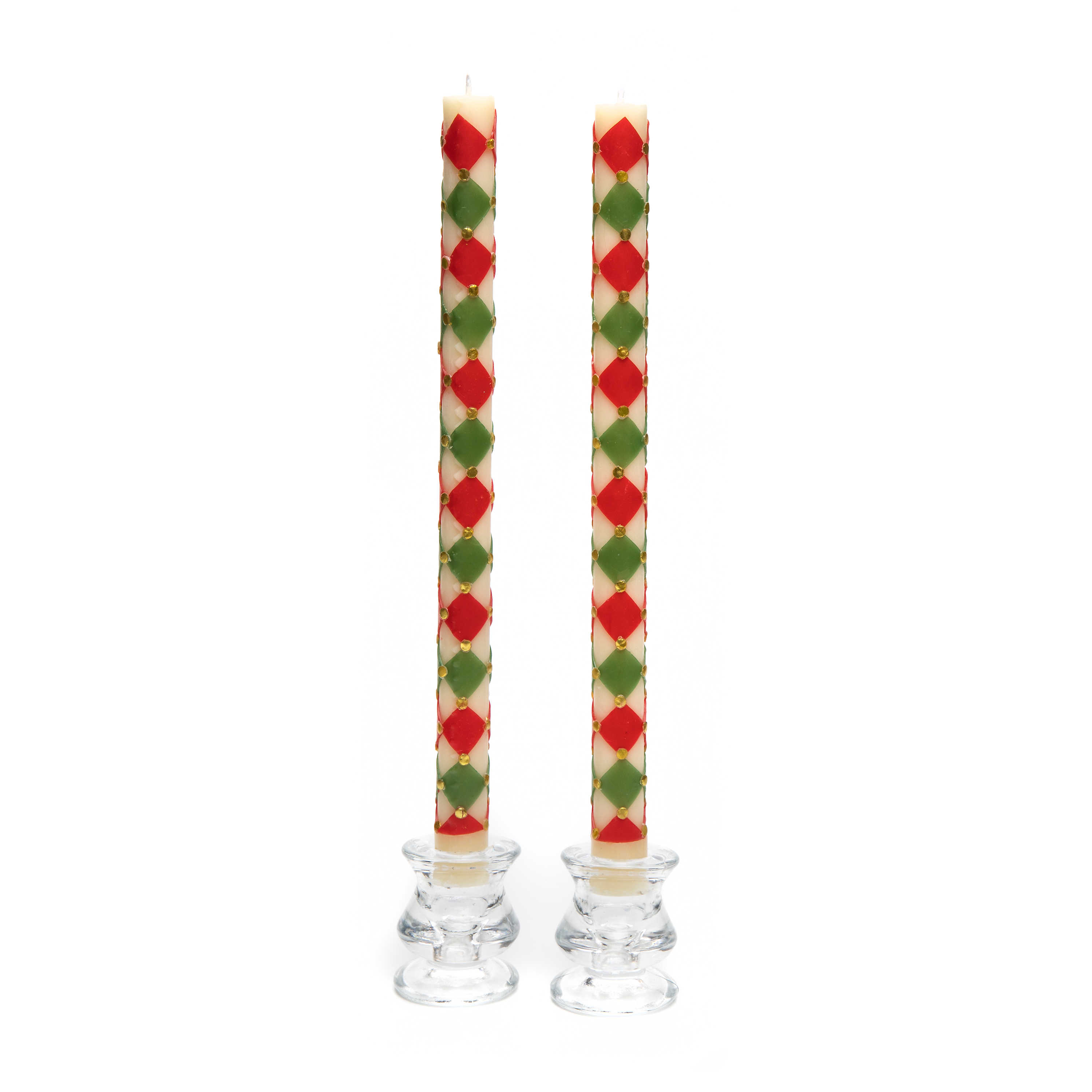 Harlequin Dot Dinner Candles - Red, Green, & Gold - Set of 2 mackenzie-childs Panama 0
