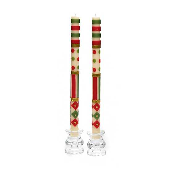 Jester Dinner Candles - Red, Green, & Gold - Set of 2