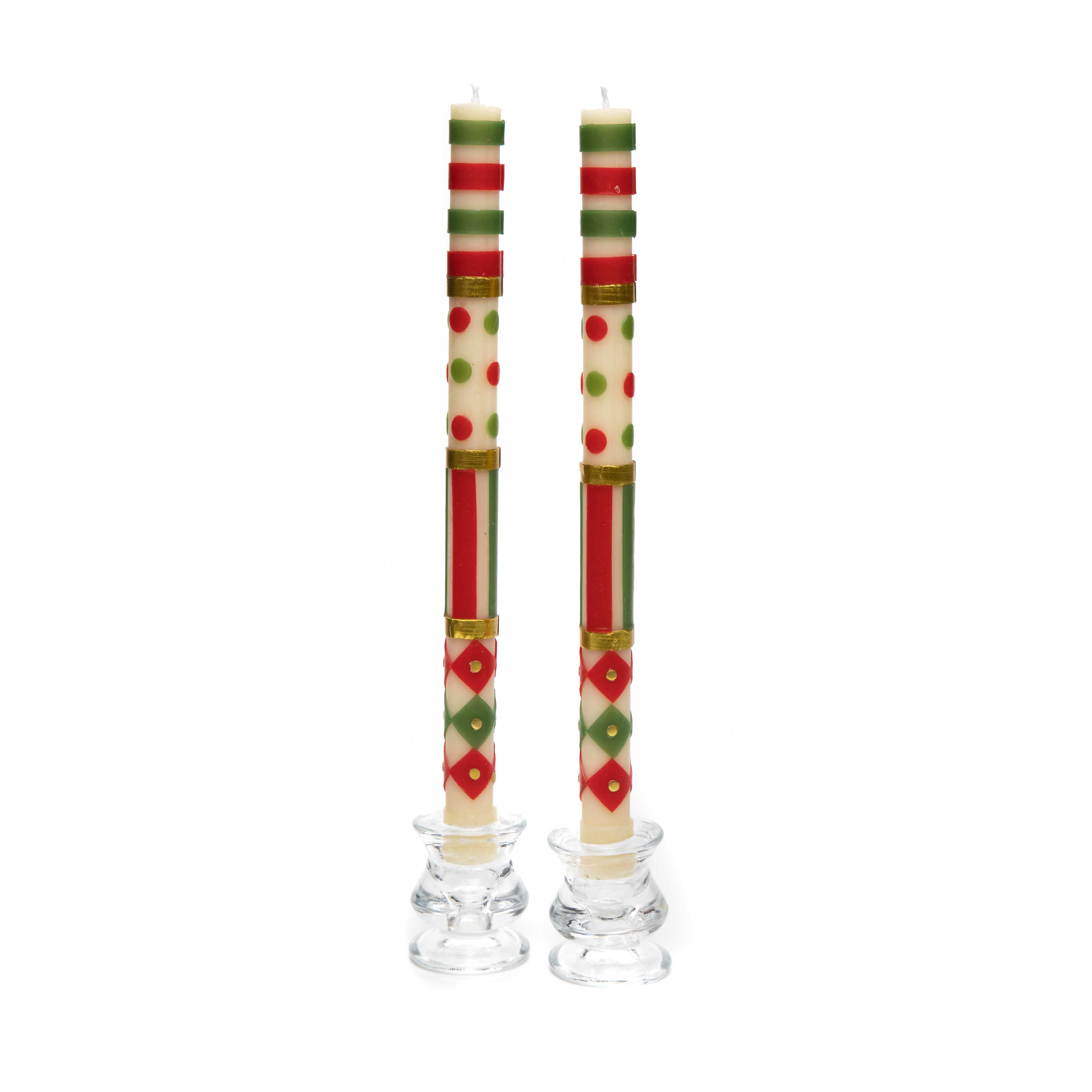 Jester Dinner Candles - Red, Green, & Gold - Set of 2 mackenzie-childs Panama 0