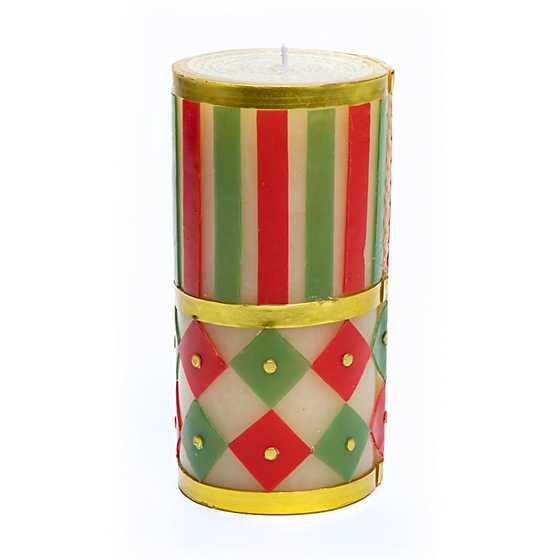 Jester Pillar Candle - Red, Green, & Gold - 6"