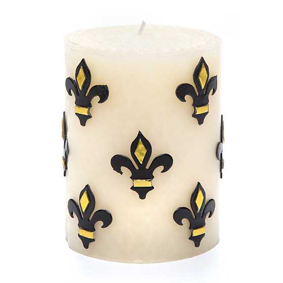 Fleur de Lis Pillar Candle - 4" - Black & Gold image two