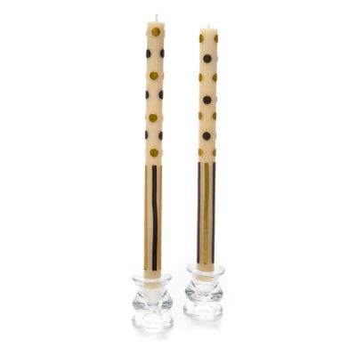 Dot & Stripe Dinner Candles - Black & Gold - Set of 2