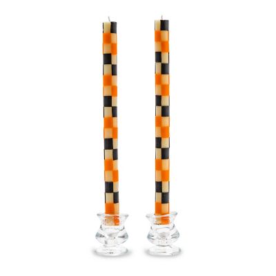 Check Black & Orange Dinner Candles, Set of 2