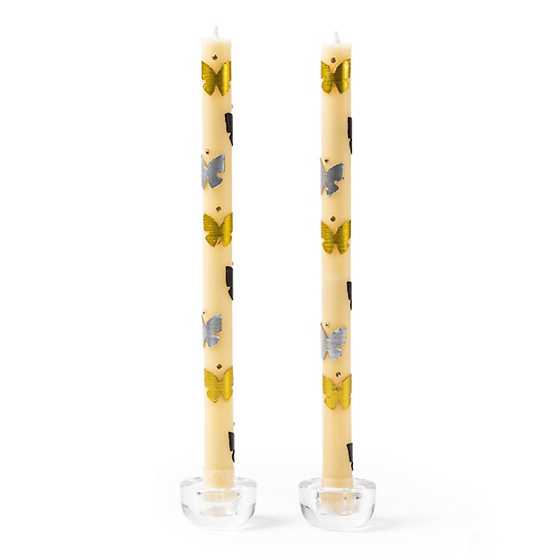 Butterfly Silver & Gold Dinner Candles, Set of 2