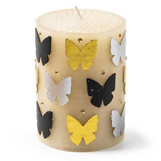 Butterfly Pillar Candle - Silver & Gold - 4" image two