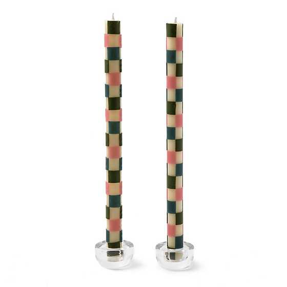 Check Pastel Dinner Candles, Set of 2