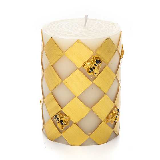 Harlequin Bee Pillar Candle - 4" - Gold