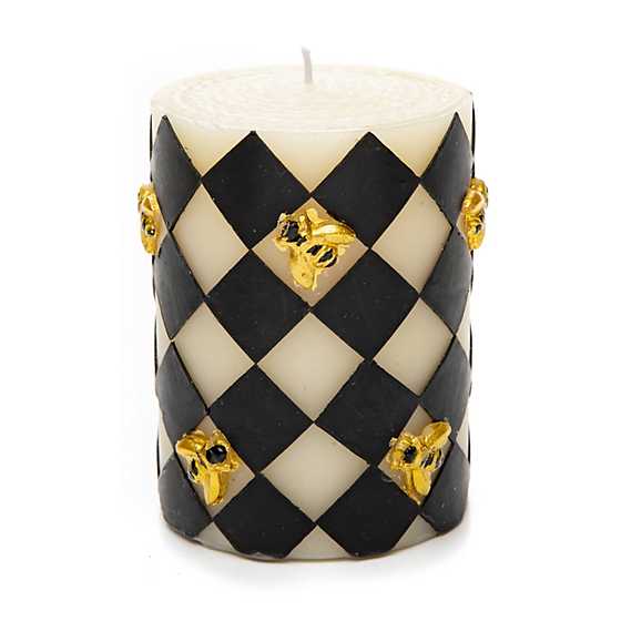 Harlequin Bee Pillar Candle - 4" - Black image one