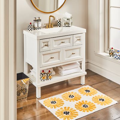 QJHOMO Brown Bathroom Rugs Cute Daisy Bath Mat White and Yellow