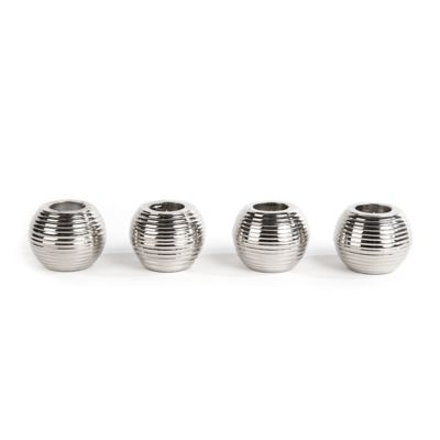 Ribbed Sphere Candle Holders - Silver - Set of 4