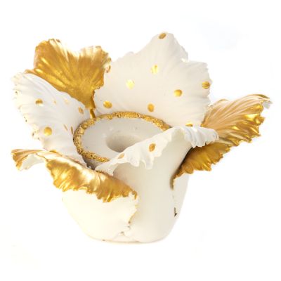 MacKenzieChilds Daffodil Candle Holder Gold & White