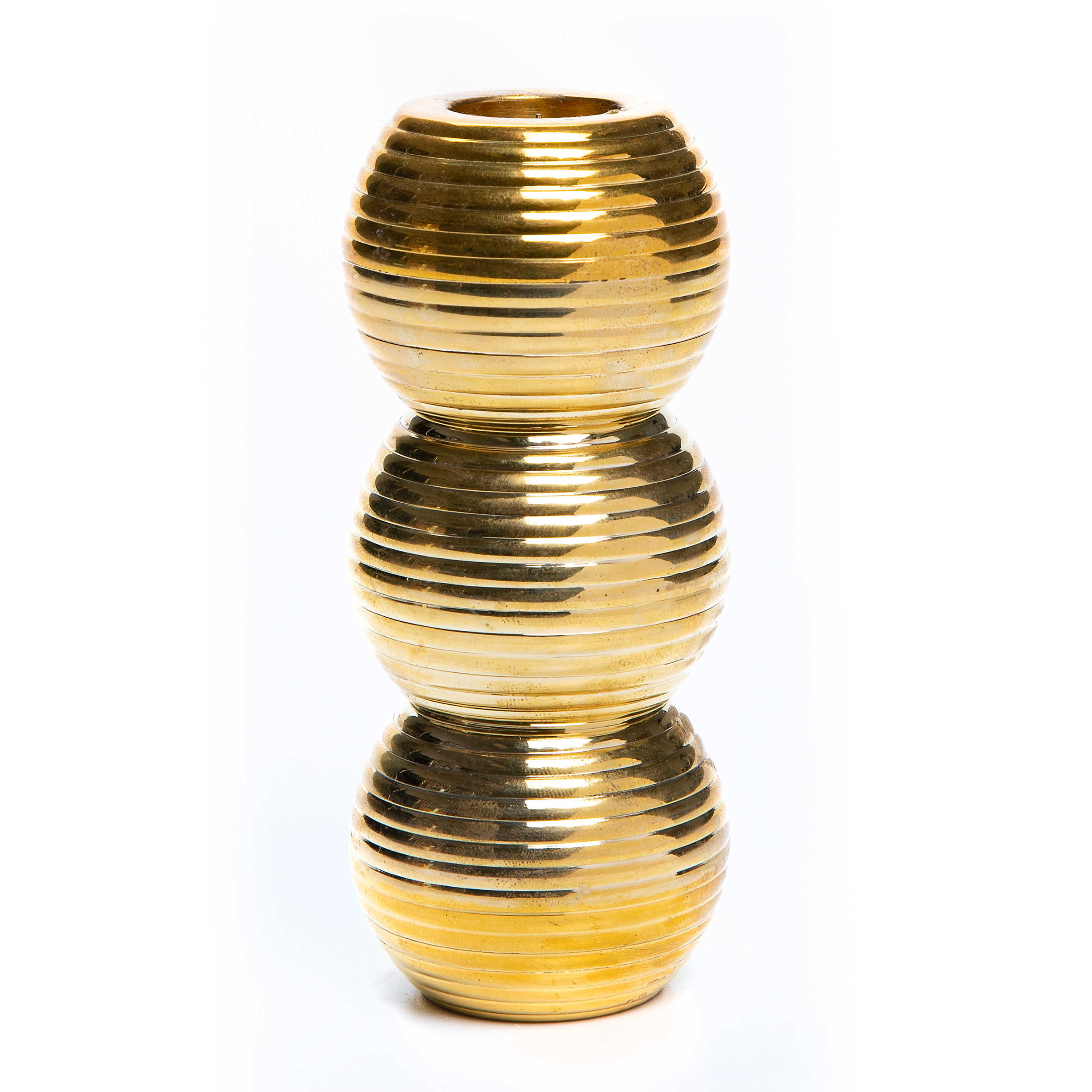 Ribbed Triple Sphere Candle Holder - Gold mackenzie-childs Panama 0