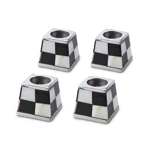 Black & Pearl Pyramid Candle Holders, Set of 4