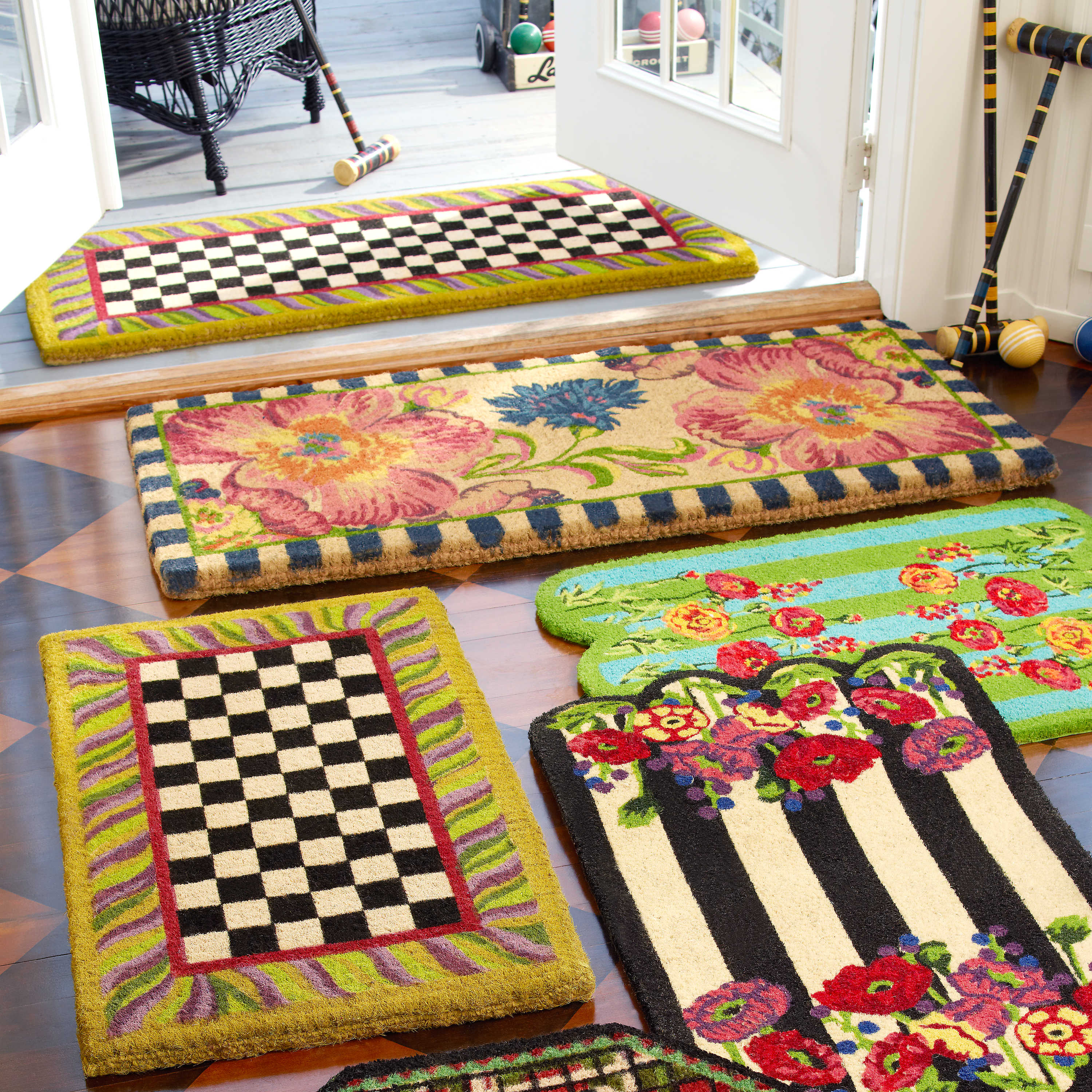 Courtly Check Double Door Entrance Mat mackenzie-childs Panama 3