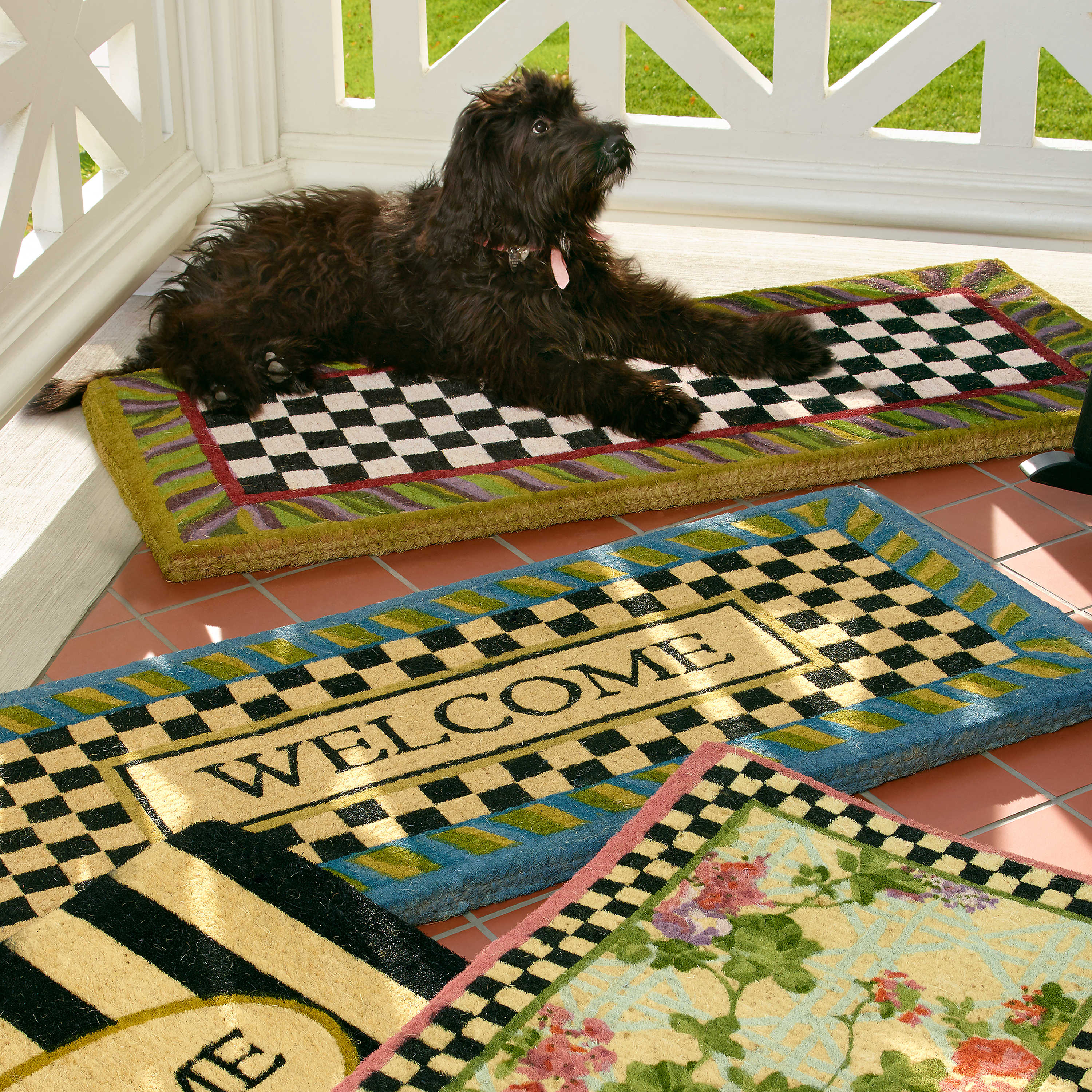 Courtly Check Double Door Entrance Mat mackenzie-childs Panama 4