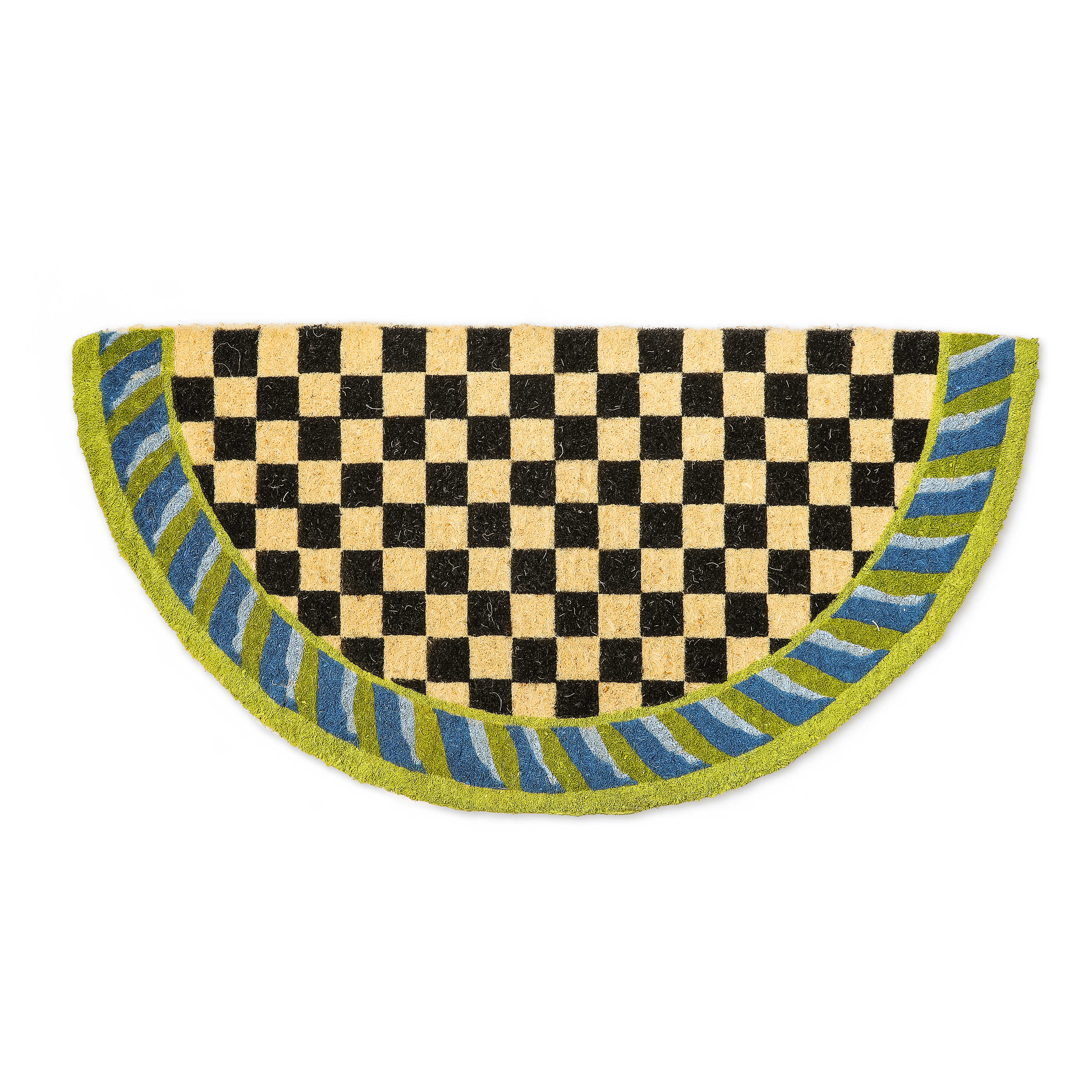Half Round Courtly Check Entrance Mat - Blue and Green mackenzie-childs Panama 0