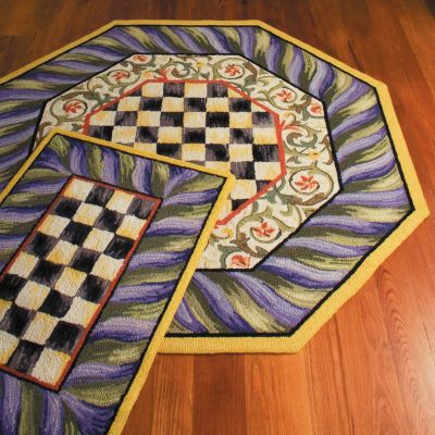 Mackenzie Childs Courtly Check Rug 5 Octagon Purple Green