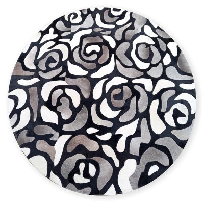 Abstract Roses Hair on Hide Grey 6' Round Rug mackenzie-childs Panama 0