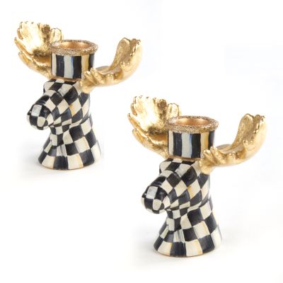 Courtly Check Moose Candlesticks - Set of 2
