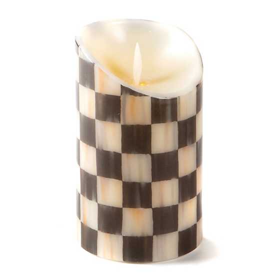 Tapered Moving Wick LED Candle made w/Mackenzie Childs Courtly Check Paper 