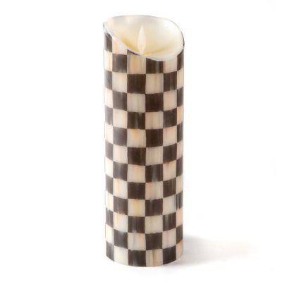 Vanilla Flameless LED Candle made w/Mackenzie Childs Courtly Check Tissue Paper 