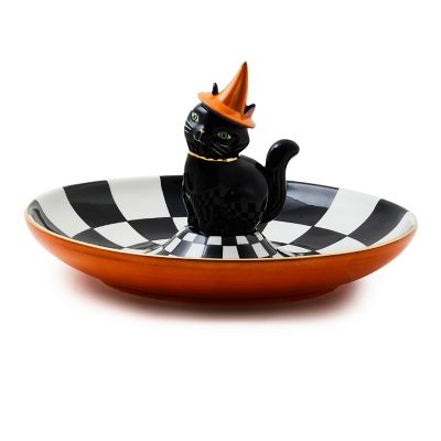 Trick or Treat Cat Check Candy Dish mackenzie-childs Panama 0