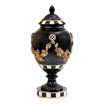 Haunted House Gold Floral Black Pedestal Urn mackenzie-childs Panama 0