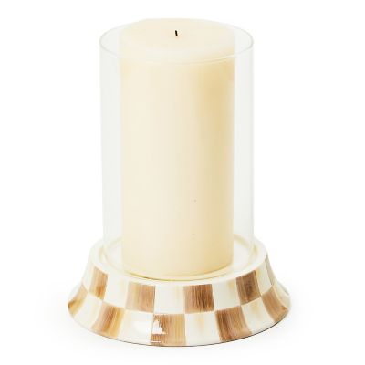 Mocha Check Pillar Glass Candle Holder mackenzie-childs Panama 0