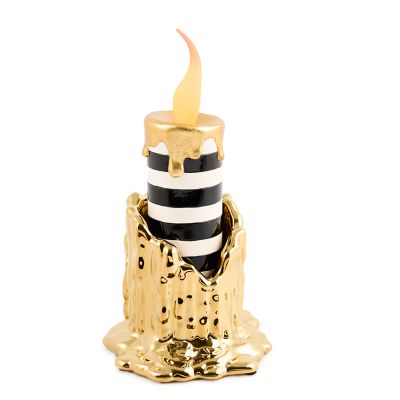 Haunted House Tall Gold Candle Holder & Illuminated Striped Candle Set mackenzie-childs Panama 0