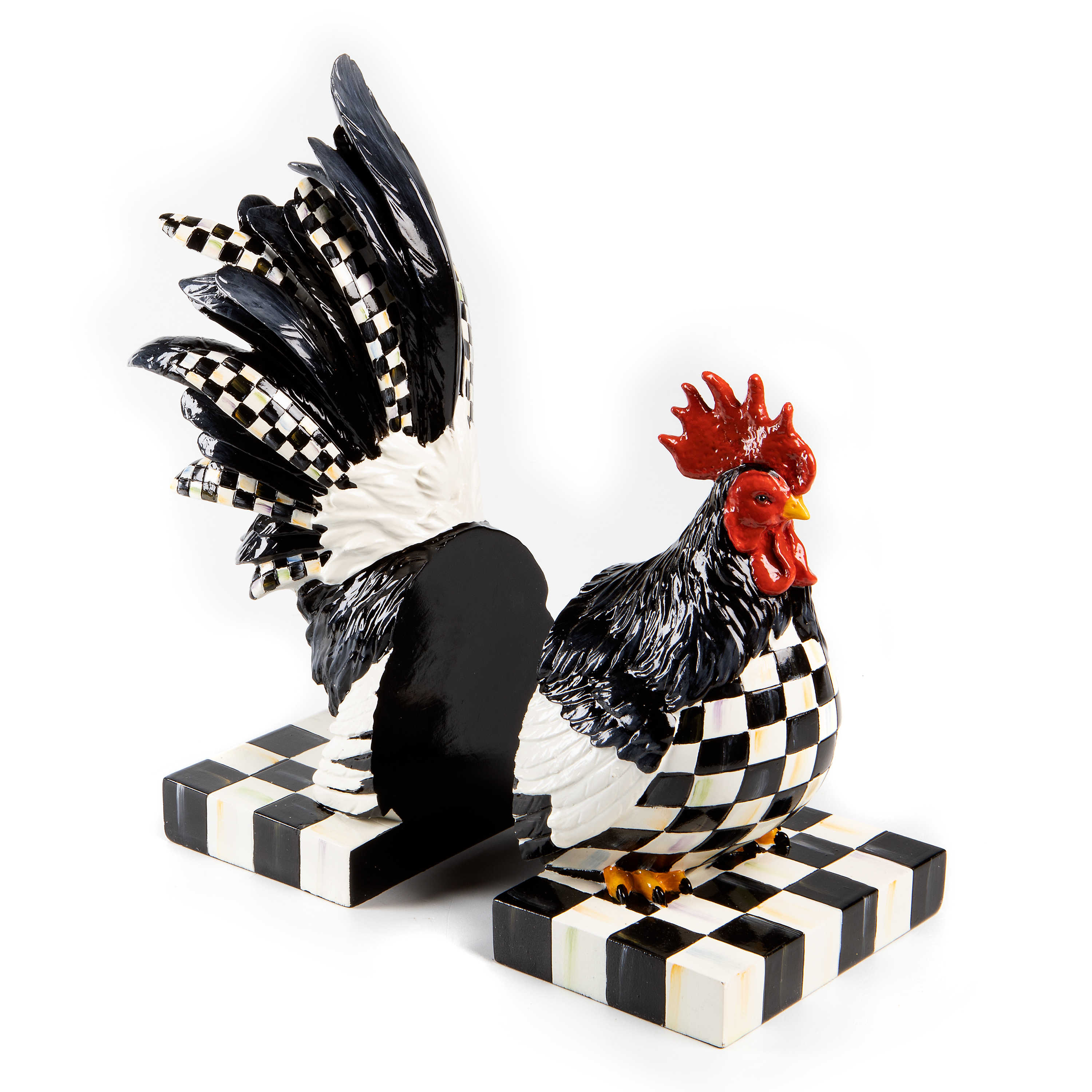 Courtly Check Rooster Book Ends mackenzie-childs Panama 0