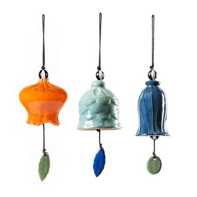 Painted Floral Hanging Stoneware Bells Set of 3