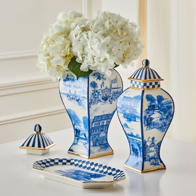 MacKenzie-Childs Blue & White Zig Zag Pot Holders – Set of 2