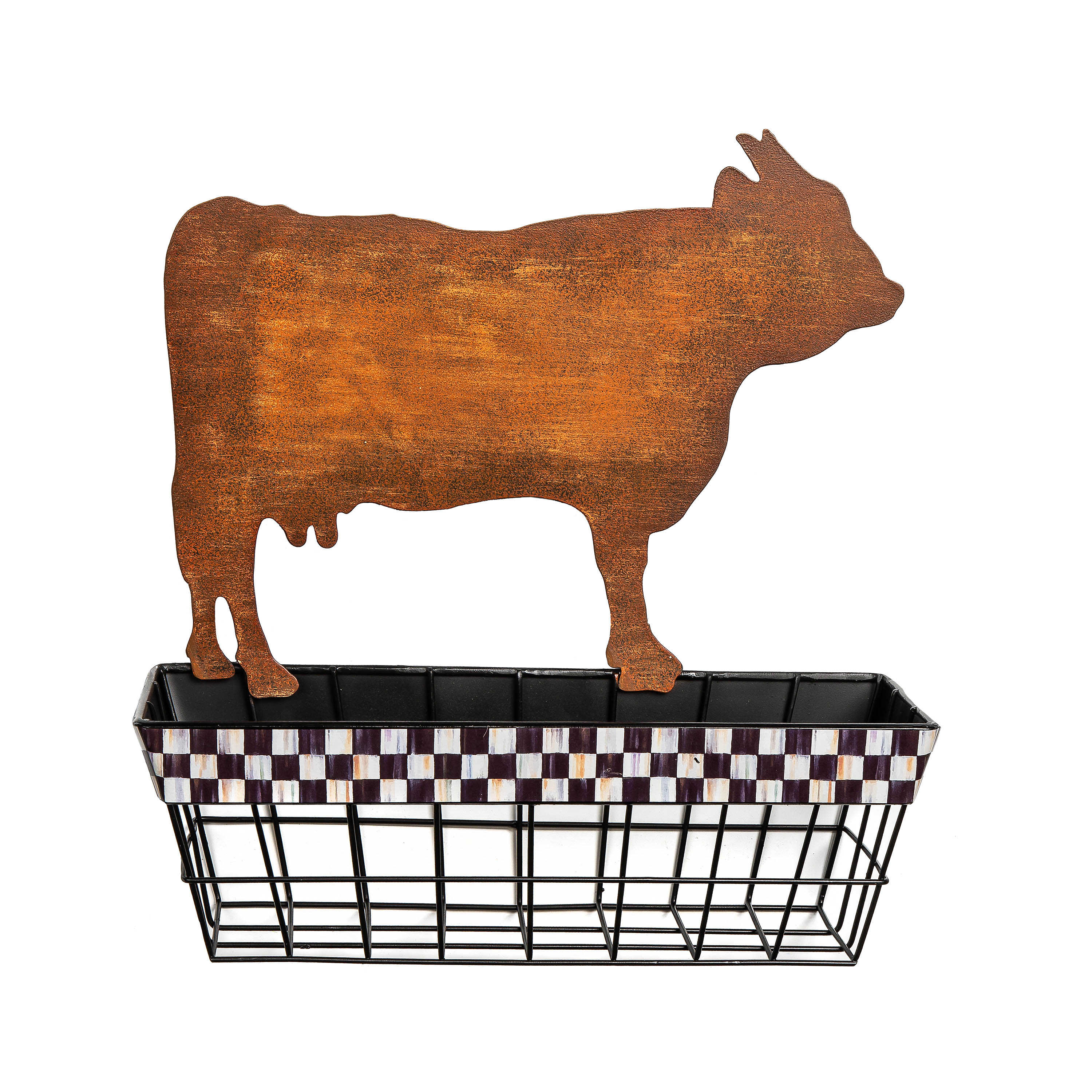 Courtly Check Cow Wall Basket mackenzie-childs Panama 0