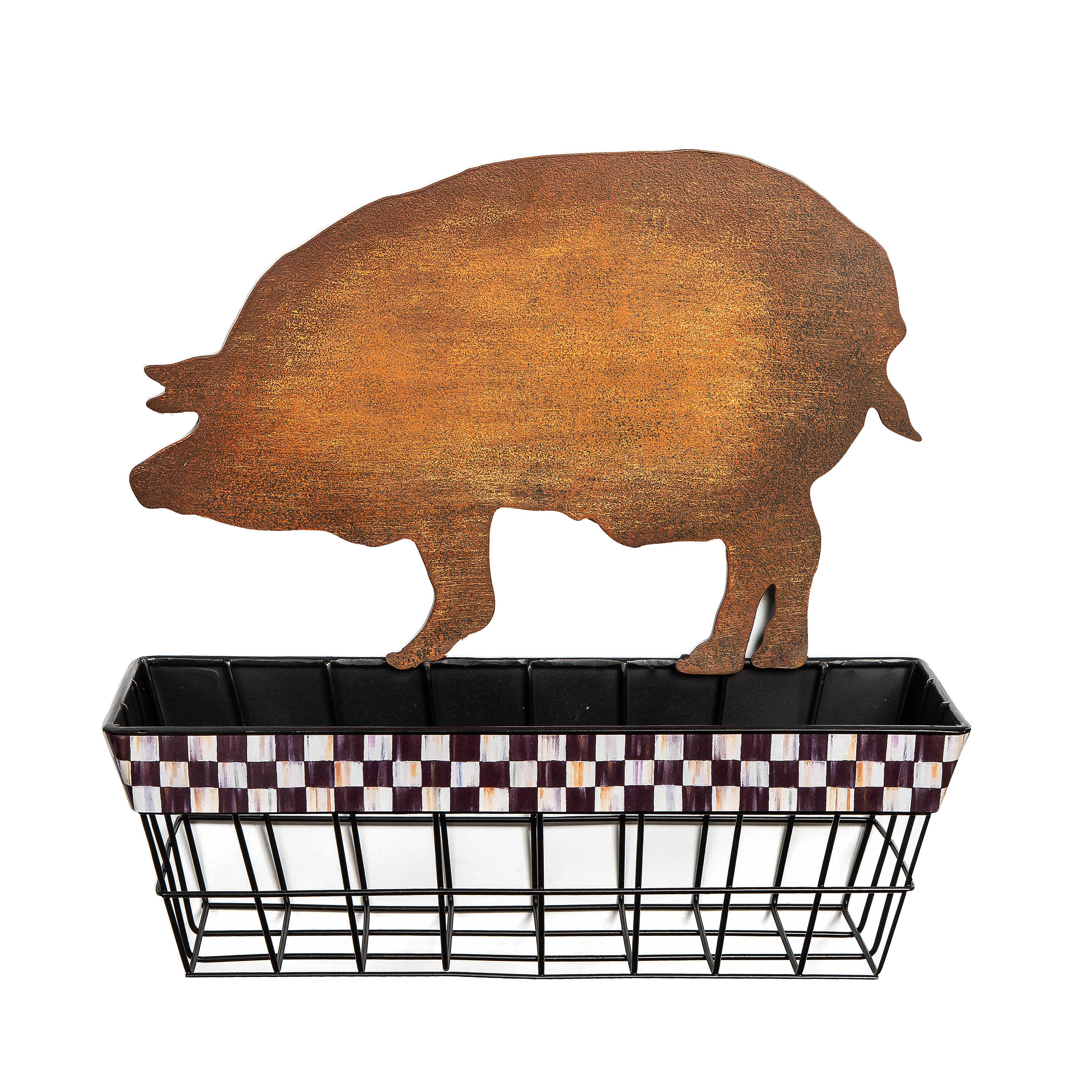 Courtly Check Pig Wall Basket mackenzie-childs Panama 0