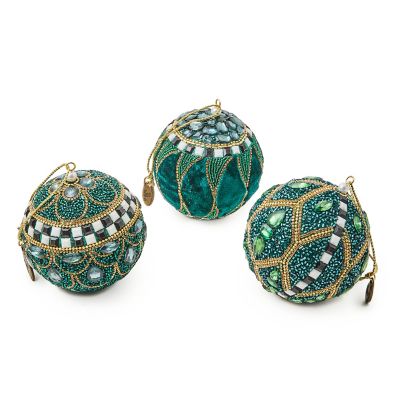 Emerald Luxe Beaded Ball Ornaments, Set of 3 mackenzie-childs Panama 0