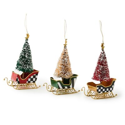 Courtly Bottle Brush Tin Sleigh Ornaments, Set of 3 mackenzie-childs Panama 0