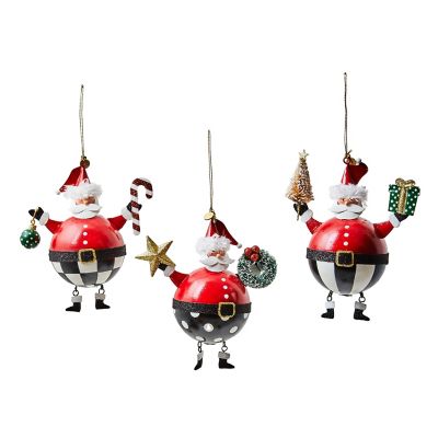 Merry Christmas Tin Santa Ornaments, Set of 3 mackenzie-childs Panama 0