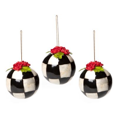MacKenzieChilds Blooming Check Capiz Ornaments Set of 3