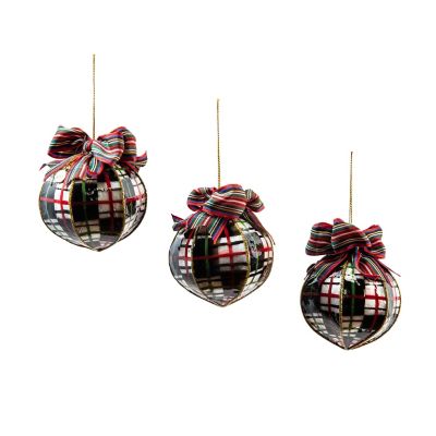 MacKenzie-Childs | Courtly Plaid Capiz Ball Ornaments - Set of 3