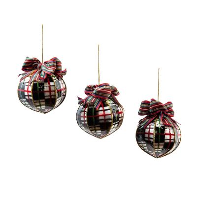 Courtly Plaid Capiz Ball Ornaments, Set of 3 - Mackenzie-Childs