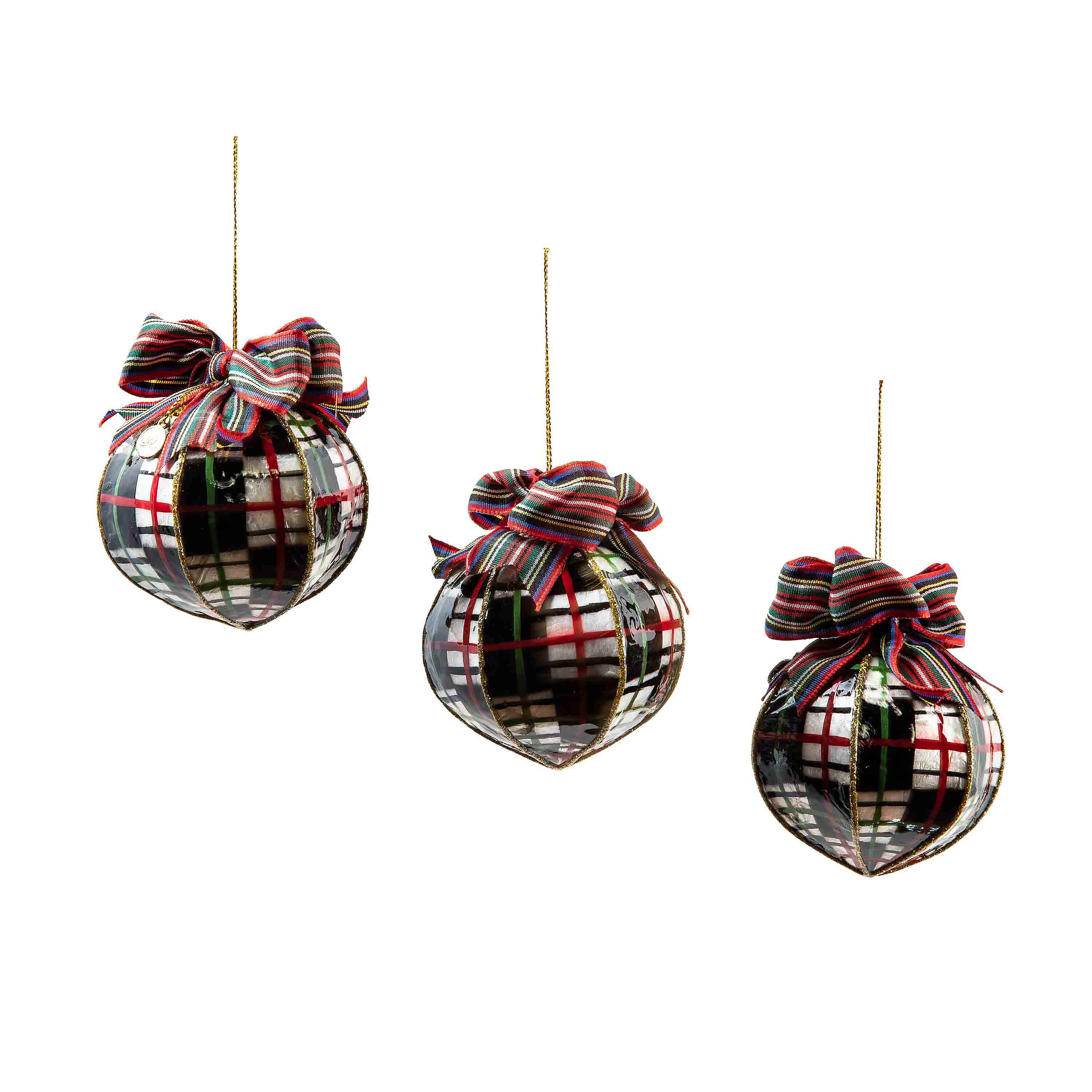 Courtly Plaid Capiz Ball Ornaments, Set of 3 mackenzie-childs Panama 0