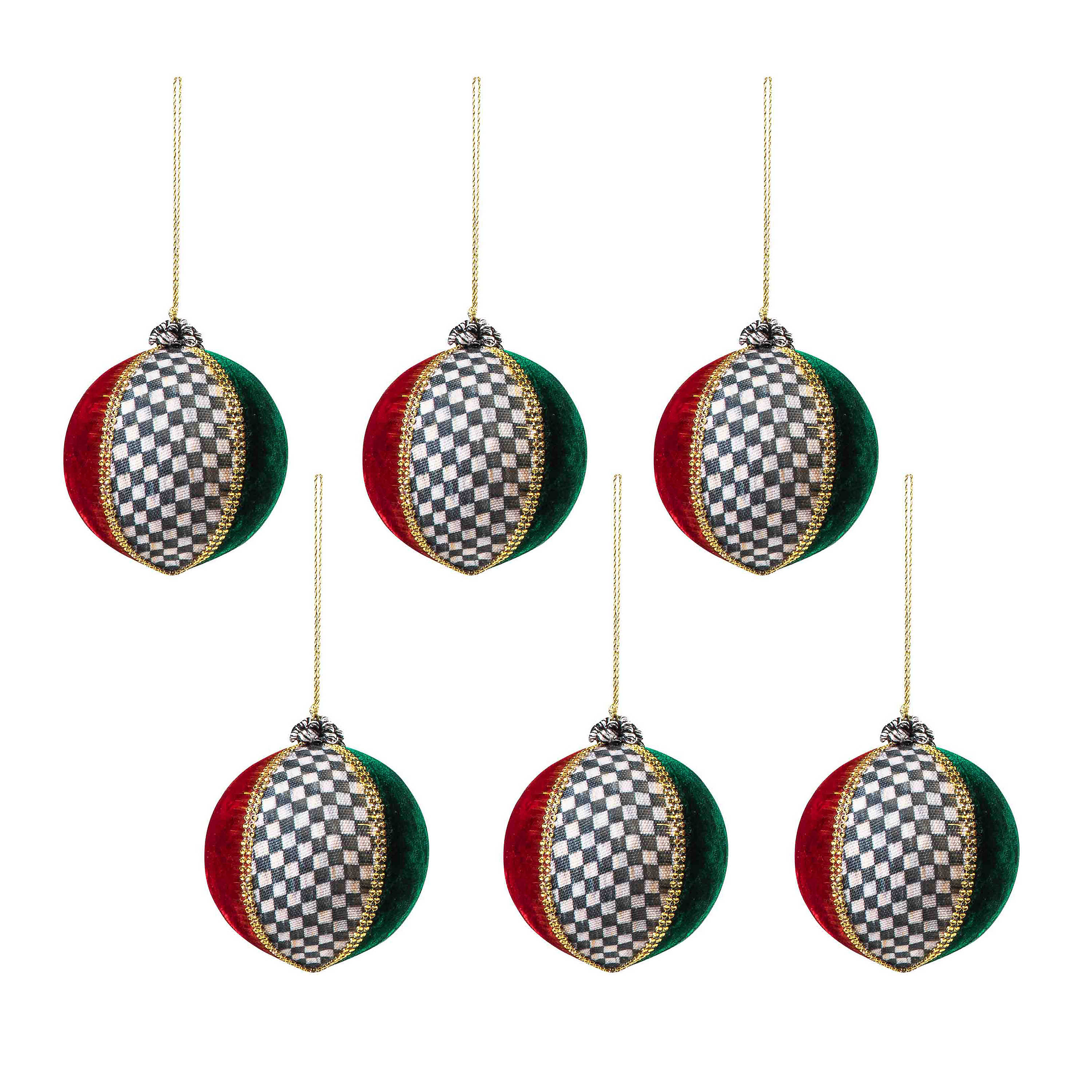 Velvet Patchwork Small Ball Ornaments, Set of 6 mackenzie-childs Panama 0