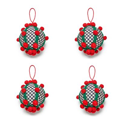 Cozy Christmas Pom Pom Ball Ornaments, Set of 4 mackenzie-childs Panama 0