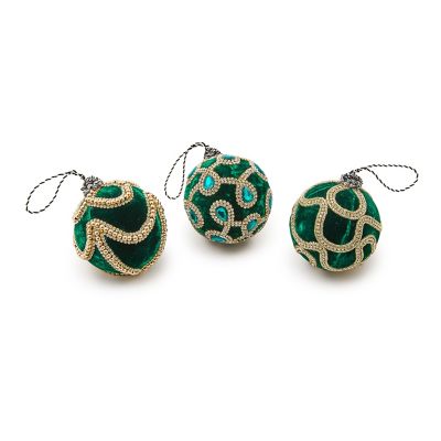 Emerald Luxe Jeweled Ball Ornaments, Set of 3 mackenzie-childs Panama 0