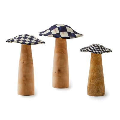 Courtly Check Wood Mushrooms, Set of 3 mackenzie-childs Panama 0