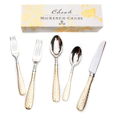 Mackenzie-Childs Check Steak Knives Gold Plated , Set of 4 GIFT