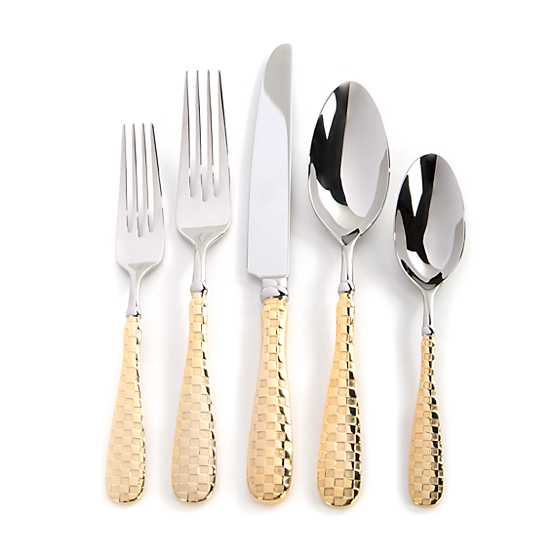 Gold Check Flatware - 5-Piece Place Setting