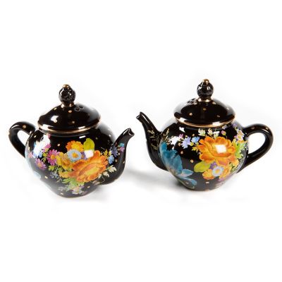 Flower Market Teapot Salt & Pepper Set - Black mackenzie-childs Panama 0