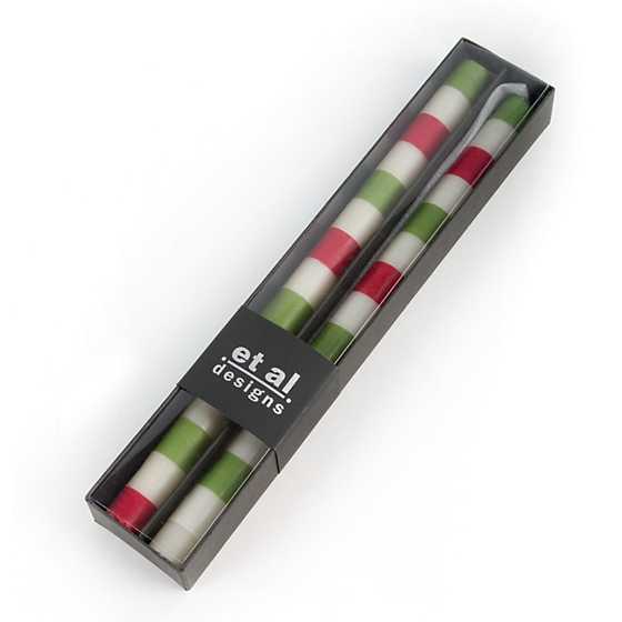Multi Bands Dinner Candles -Red & Green - Set of 2 image three